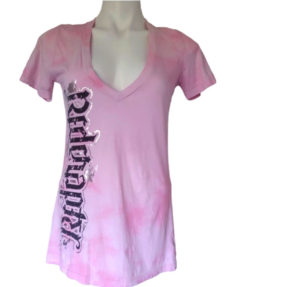 RED CHAPTER Pink V Neck Tie Dyed Graphic Tee size M